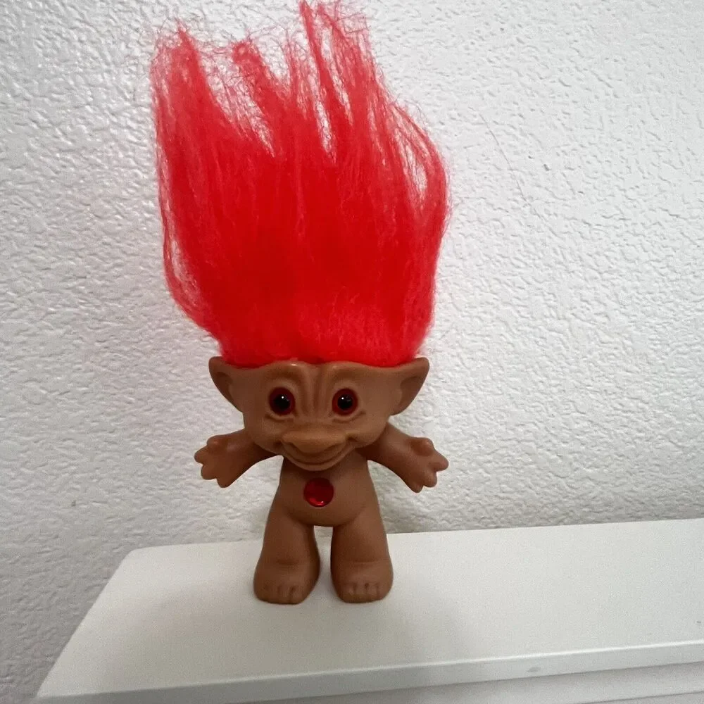 Vintage Ace Novelty Treasure Troll Doll Orange Hair Circle Wishstone 7